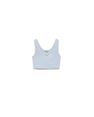 Prada Logo-Plaque Cropped Slim-Fit Cotton Tank Top - Blue