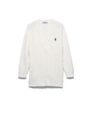 Prada Strickjacke Aus Baumwoll-Strick Mit Zopfmuster, Damen, Größe - Weiß