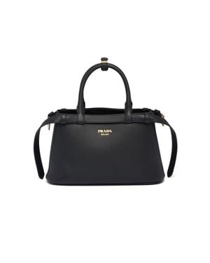 Prada Buckle Small Leather Handbag With Double Belt - Black