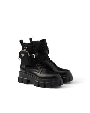 Prada Monolith Lace-Up Boots With Pouch - Black