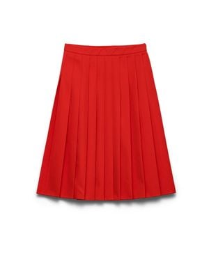 Prada Pleated Gabardine Midi-Skirt - Red