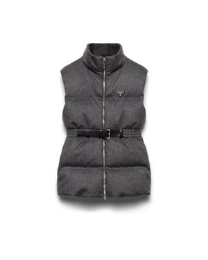 Prada Wool Belted Down Gilet - Grey