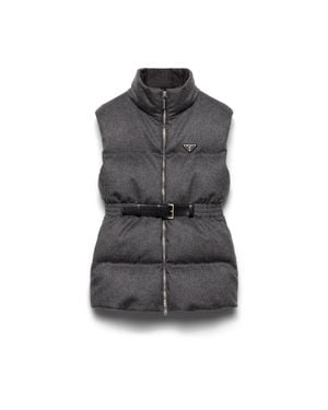 Prada Wool Belted Down Gilet - Gray
