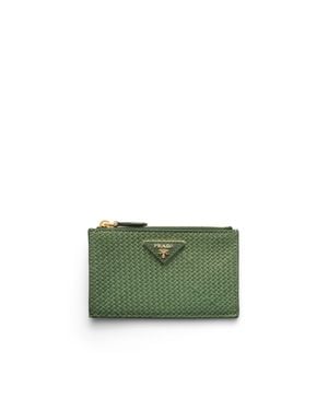 Prada Woven Madras Leather Card Holder - Green