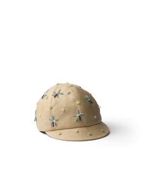 Prada Embroidered Cap - Natural