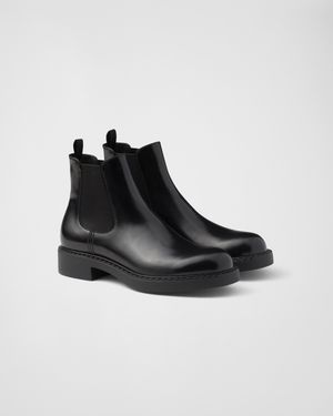 Prada Leather Ankle Boots - Black