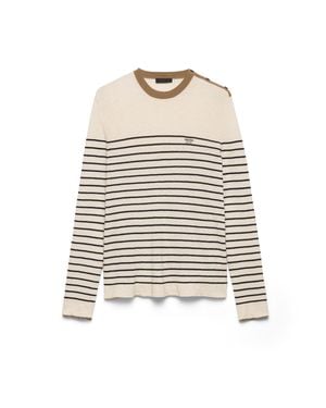 Prada Gestreifter Pullover Aus Leinenmischgewebe Und Baumwoll-Strick, Herren, Größe - Weiß