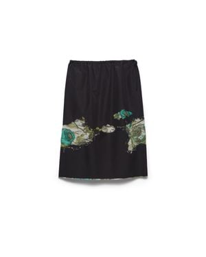 Prada Devoré Poplin Midi-Skirt - Black
