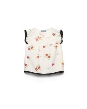 Prada Linen Top With Floral Motif - White
