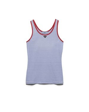 Prada Striped Cotton Jersey Tank Top, Periwinkle - Blue