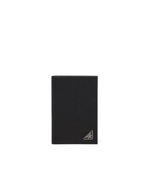 Prada Logo-Appliqué Passport Holder - Black