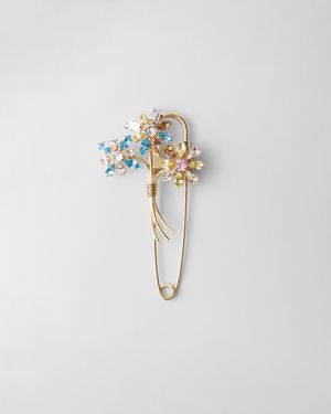 Prada Metal Brooch With Crystals - White