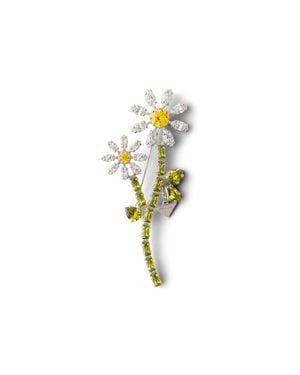 Prada Metal Brooch With Crystals - White