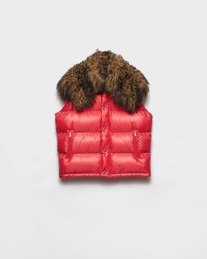 Prada Re-Nylon And Shearling Down Vest - Red