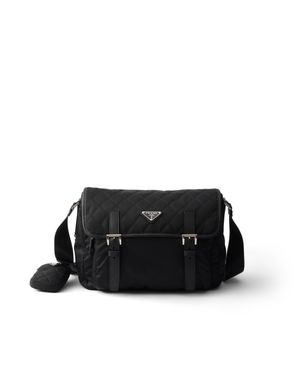 Prada Large Quilted Re-Nylon Shoulder Bag With Saffiano Trim - Black