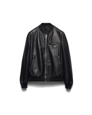 Prada Leather Bomber Jacket in Black for Men | Lyst