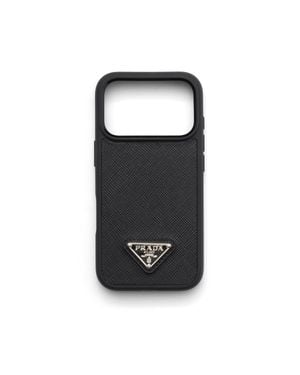 Prada Coque Pour Iphone 17 Pro En Cuir Saffiano, Homme - Noir