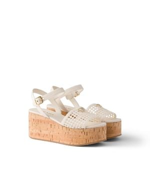 Prada Crochet Wedge Platform Sandals - White