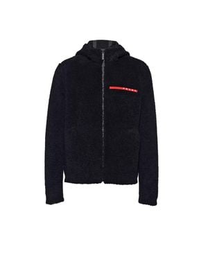 Prada Wool Blend Fleece Cardigan Hoodie - Blue
