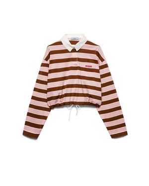 Prada Stripe-Print Long-Sleeve Cotton-Jersey T-Shirt - Red