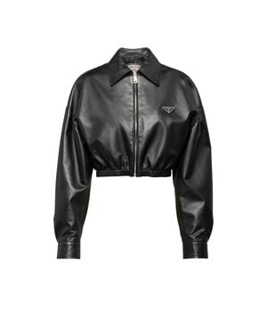 Prada Cropped Leather Jacket - Black