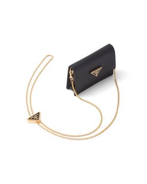 Prada Saffiano Leather Card Holder With Shoulder Strap - Black