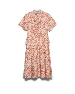 Prada Printed Pleated Pongé Dress - Pink