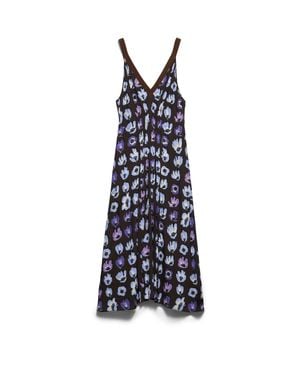 Prada Floral Print Marocain Dress - Blue