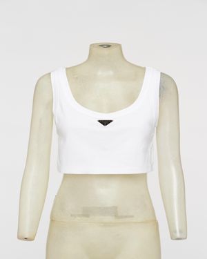 Prada Cotton Triangle Crop Top - White