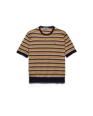Prada Short-Sleeved Striped Cashmere Sweater - Blue