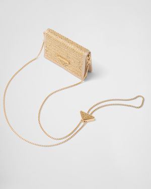 Prada Cardholder With Shoulder Strap And Crystals - White