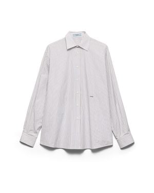 Prada Embroidered Striped Poplin Shirt - White