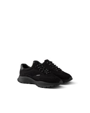 Prada Mesh Fabric And Suede Trainers - Black