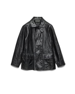 Prada Vintage-Look Leather Blouson Jacket - Black
