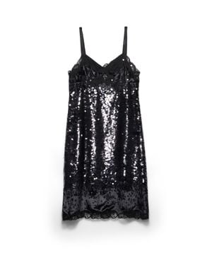 Prada Embroidered Velvet Dress With Sequins And Lace - Black