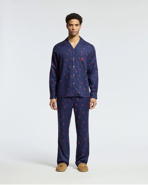 Psycho Bunny All Over Print Flannel Pajama Set - Blue