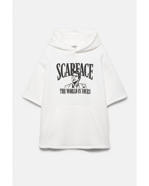 Pull&Bear Felpa Maniche Corte Con Cappuccio Scarface - Bianco