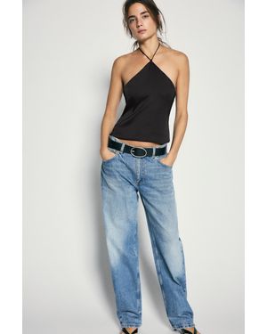 Pull&Bear Top Satiné À Encolure Américaine - Bleu