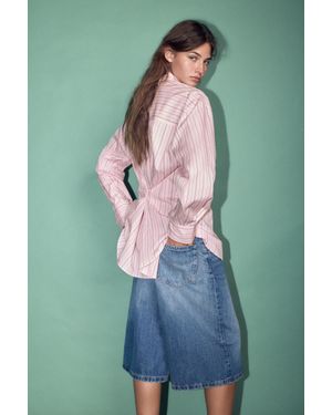 Pull&Bear Chemise Rayée, Boutons Au Dos - Bleu