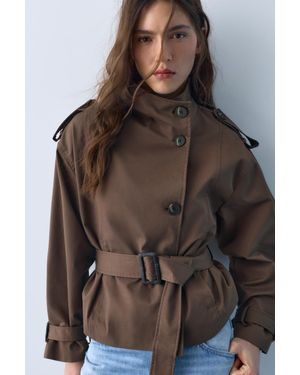 Pull&Bear Trench Corto Collo Alto - Marrone