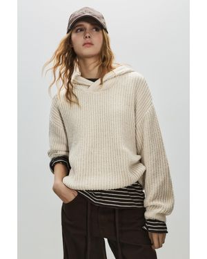 Pull&Bear Pull Chenille Capuche - Neutre