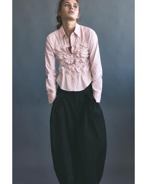 Pull&Bear Camicia A Righe Arricciata - Grigio
