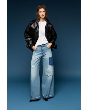 Pull&Bear Patchwork Jeans Met Wijde Pijpen - Blauw