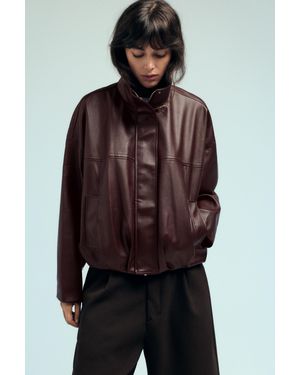Pull&Bear Ballonjack Met Leereffect - Bruin