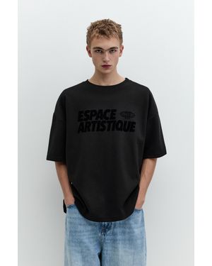 Pull&Bear Felpa A Maniche Corte Con Testo - Nero
