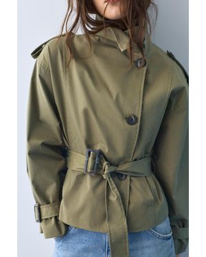Pull&Bear Trench Corto Collo Alto - Verde