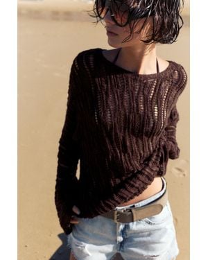 Pull&Bear Pull En Maille Ajourée - Marron