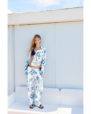 Pull&Bear Pantalone Fluido Fantasia Marina - Blu