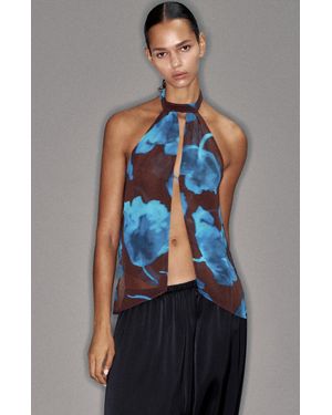 Pull&Bear Haltertop Met Bloemenprint - Blauw