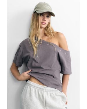 Pull&Bear Maglietta Asimmetrica Con Stelle - Viola